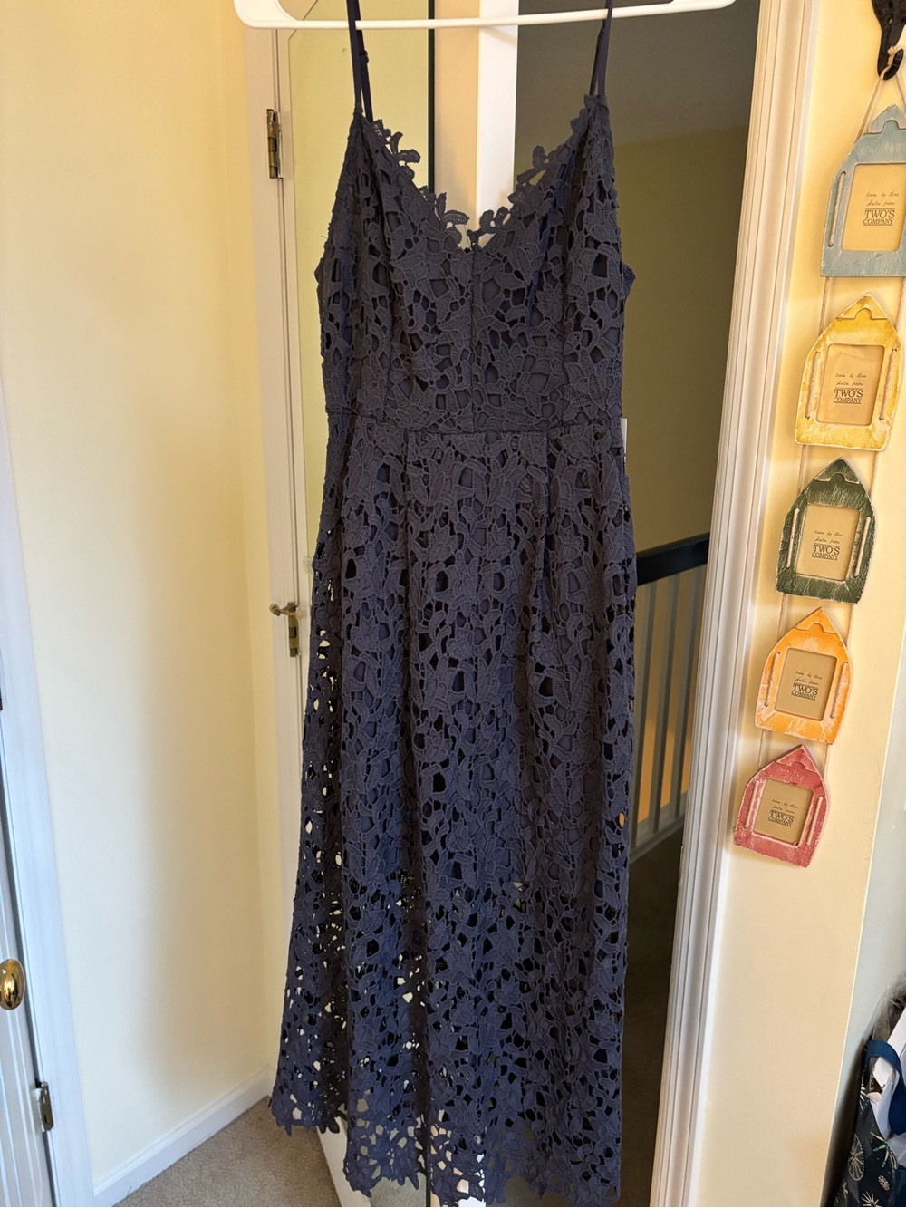 Navy Blue Lace Spaghetti-Strap Maxi Dress NWT